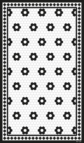 DobleUve Estudio Alfombra Vinílica Rosetas Negro | Color Negro | 100x150 cm | Alfombra Vinilo Salón | Alfombra Cocina Lavable | Suelo de Vinilo | Alfombra Cocina Lavable Antideslizante