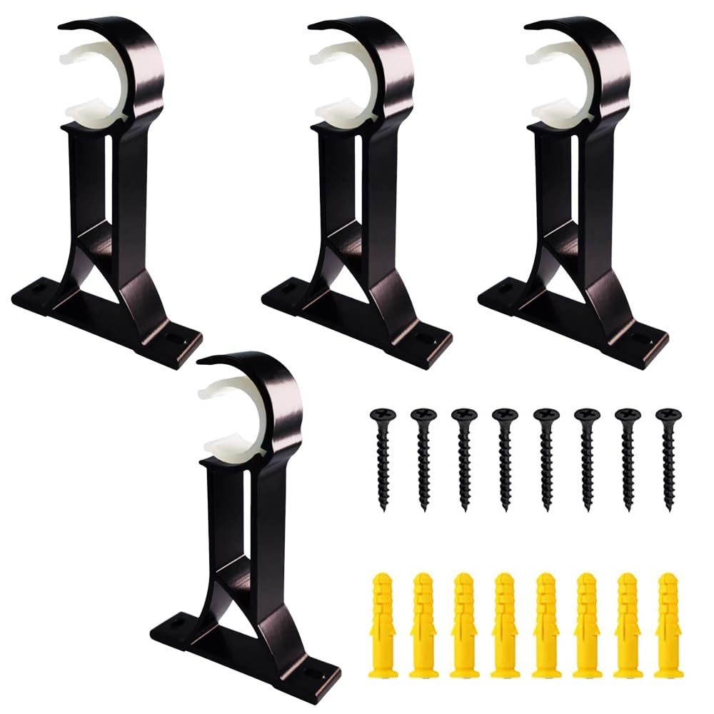 Davfiecn4 Pack Single Curtain Rod Brackets - Heavy Duty Curtain Rod Holders, Ceiling Mount, Supports 25mm-30mm Drapery Pole