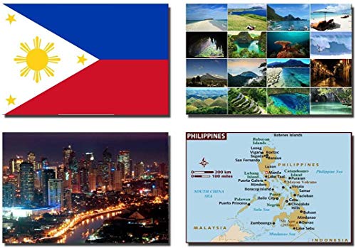 SET OF 4 PHILIPPINES REFRIGERATOR MAGNETS FRIDGE MAGNETS – PHILIPPINES FLAG PHILIPPINES MAP PHILIPPINES ATTRACTIONS
