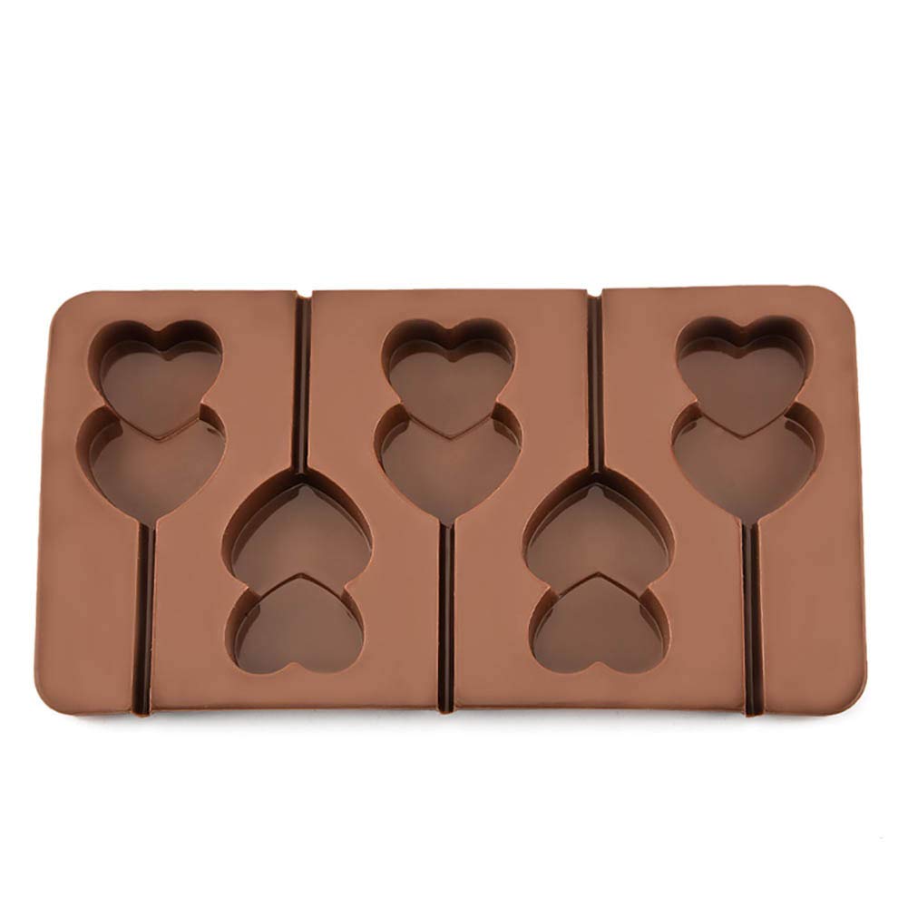 Ruby569ySilicone Heart Shaped Cake Mold, 5 Grid Double Heart, Coffee