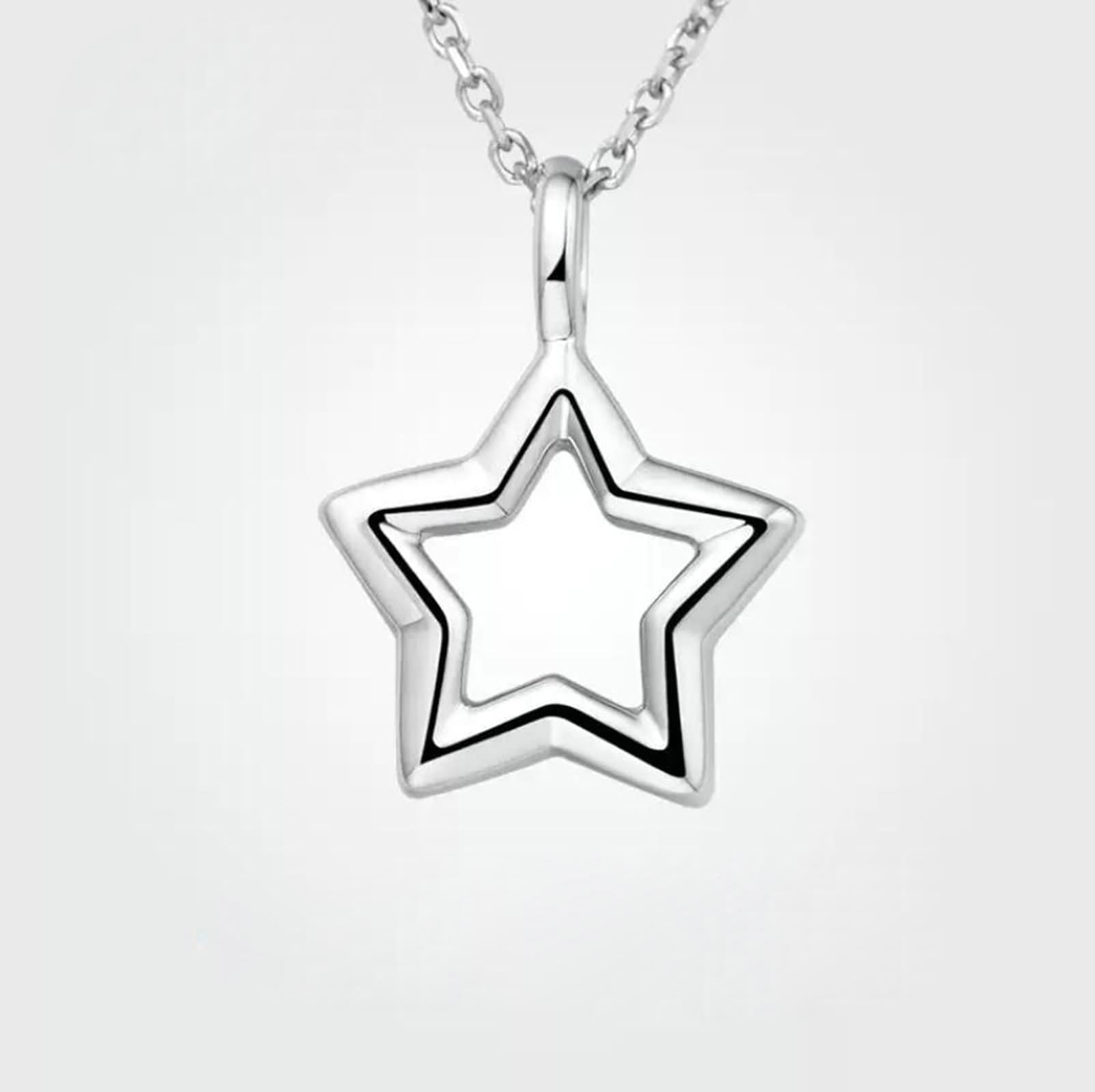 Collar con colgante para mujer, collar largo para mujer, estrella hueca con diamante de 0,15 quilates, oro blanco de 9/14/18 quilates, 45 cm