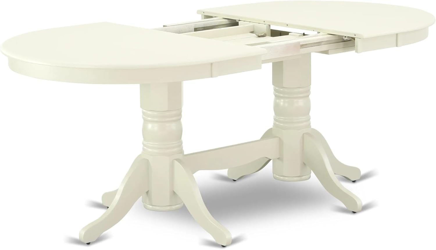 HomeStock 5 Piece Kitchen Table Set for 4 Includes an Oval Dining Room Table with Leaf and 4 Solid Wood Seat Chairs, 40x76 Inch,Linen White