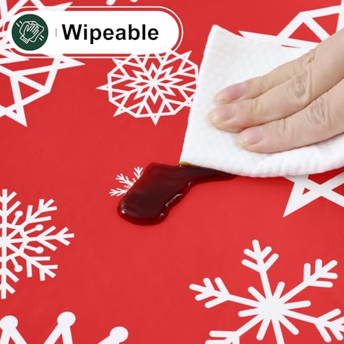 misaya Rectangle Waterproof Vinyl Table Cloth, Wipeable Tablecloth with Flannel Backing, Plastic Table Cover for Dinner, Christmas Party (Red Snowflake, 60" x 84") – Image 7