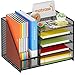 Marbrasse Desk Organizer with File Holder, 5-Tier Paper Letter Tray Organizer, Mesh Desk Organizers and Accessories with Magazine Holder, Desktop Storage for Office Supplies (Black)