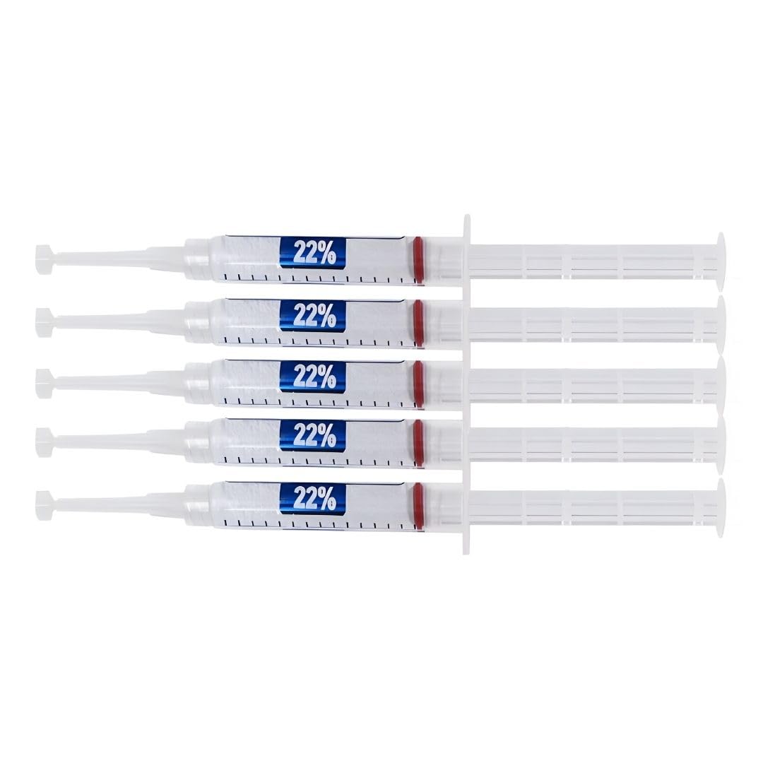 22% Teeth Whitening Gel: 5 Large Syringes for Beautiful Smile, Whitening Gel for Dental Trays - White Results with Ultra White Whitening Gel, 5 Tubes, 3.8 ml Each, Total 140 Applications.