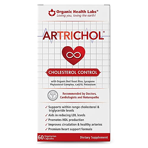 Artrichol Cholesterol and Triglyceride Lowering Formula, Excellent Artery Cleanse with Red Rice Yeast Extract for Cholesterol Support, 60 Veggie Capsules - Organic Health Labs