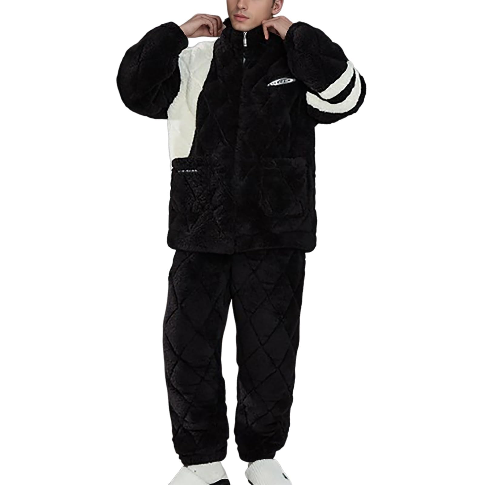 Pigiama da Uomo Set Notte Casa Homewear a Maniche Lunghe Top e Pantaloni Lunghi Mezza Stagione Delicato sulla Pelle Elegante