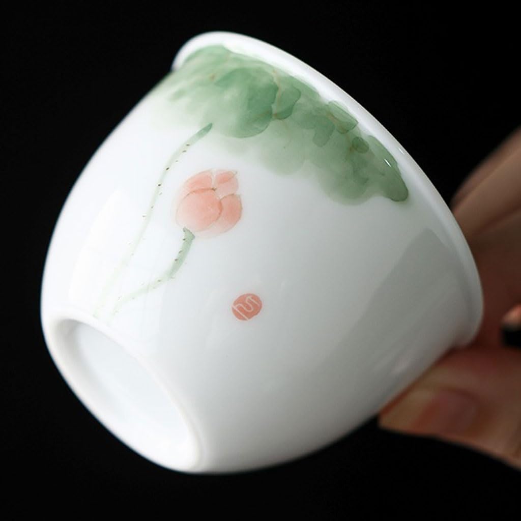 Tazas de té Pequeñas Taza de té de loto pintada a mano for el hogar, taza de té Personal for hombres, tazón de té for beber de porcelana blanca china Taza de té de Kungfu