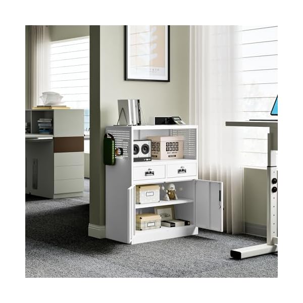 Yizosh-Locking-Cabinet-with-2-Drawers-Metal-Storage-Cabinet-with-Locking-Doors-and-Shelves-413-Steel-Lockable-Storage-Cabinet-Metal-Cabinet-for-Home-Office-Garage-School-White Yizosh-Locking-Cabinet-with-2-Drawers-Metal-Storage-Cabinet-with-Locking-Doors-and-Shelves-413-Steel-Lockable-Storage-Cabinet-Metal-Cabinet-for-Home-Office-Garage-School-White