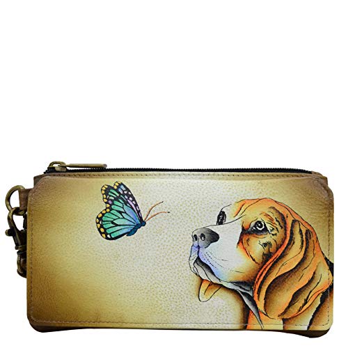 Anna by Anuschka Women's Hand-Painted Genuine Leather Flap Organizer Wallet - Puppy Love2