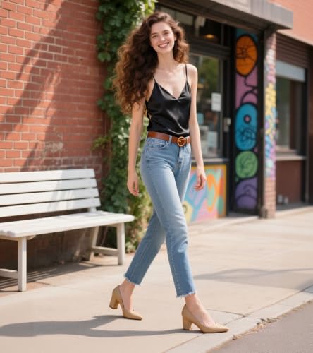 Image of JOY IN LOVE Women's Pointed Toe Chunky Block Heel Pumps