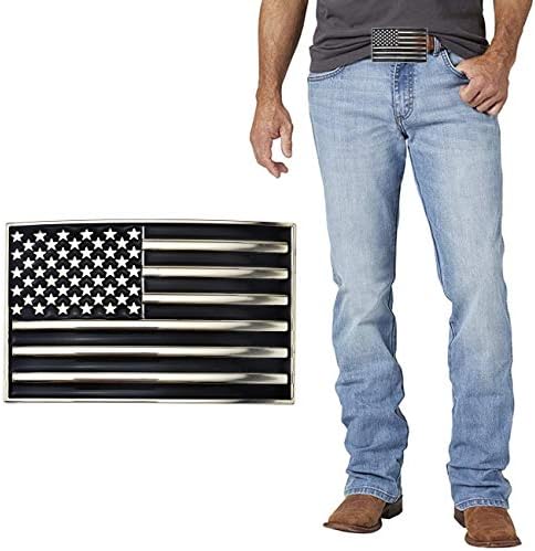 XGALBLA Mens Fashion Native American Flag Square Belt Buckle Black Enamel Medium