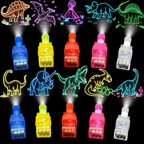 KCNVLCK 40 PCS Dinosaur Party Favours Goodie Bag Fillers - Kids LED Light Up Finger Lights Toys, Glow in The Dark Rave Accessories for Boys Girls Birthday Halloween Party Supplies