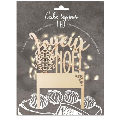 ScrapCooking 4969 LED-Kuchenaufsatz 'Frohe Weihnachten', beleuchtete Dekoration aus Holz, Deko für Kuchen, Weihnachtskuchen, Kuchen & Dessert, Party-Zubehör