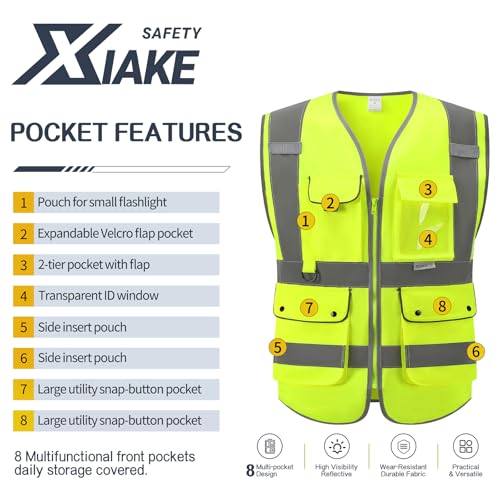 Image of XIAKE Reflective Safety Vest for Men & Women High Visibility Class 2 Vest with Pockets Meets ANSI Standards