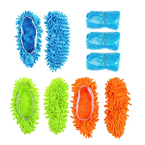 zapatilla fregona 3 pares KATOOM para limpiar polvo microfibra zapatilla con 15pcs zapato de funda desechable de zapatilla mopa casa o