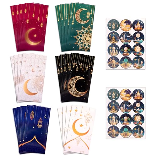 Eid Money Envelopes 24 PCS Eid Cards Mubarak Money Envelopes with Ramadan Stickers for Cash Gifts Money Wallets for Kids Men Women Ramadan Mubarak Cash Wallet Multipack Gifts (Multicolor)
