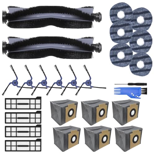 26Pcs Accessories for Eufy X10 Pro Omni Robot Vacuum Cleaner 2 Main Brush 6 Mop Cloth Pads 6 Side Brushes 4 HEPA Filters 6 Replacement Dust Bags 1 Cleaning Tools 1 Screwdriver Replacement Accessories