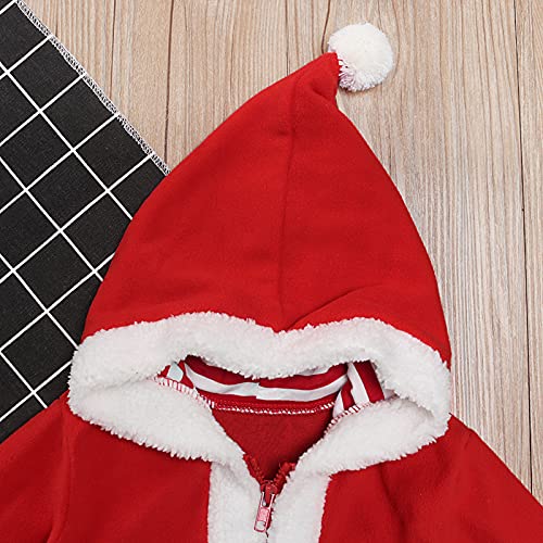 Toddler Girl Boy Christmas Santa Jacket Long Sleeve Fleece Hooded Sweatshirt Coat Holiday Outfit Cosplay Clothes (Red, 6-12 Months)