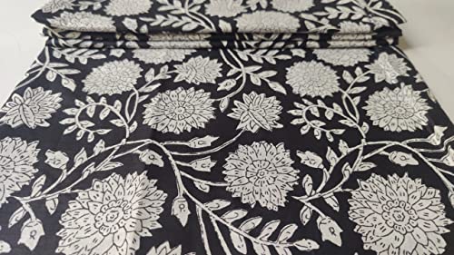 Image of Floral Printed Cotton Fabric Cloth Hand Block Print Fabric Women Material Running Jaipuri Hand Block Printed Women Dress Material Kurtis Natural 44 inch Inches Width 2.5 Meter (Pattern 7)