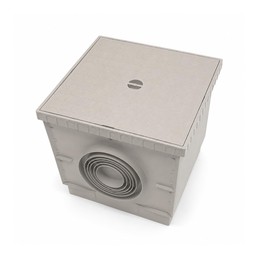 FORTUNATO Pozzetto per Acqua Piovana in PVC Grigio, 400x400 mm, con Chiusino Ispezionabile Incluso, Fondo Asportabile, per Aree Pedonali