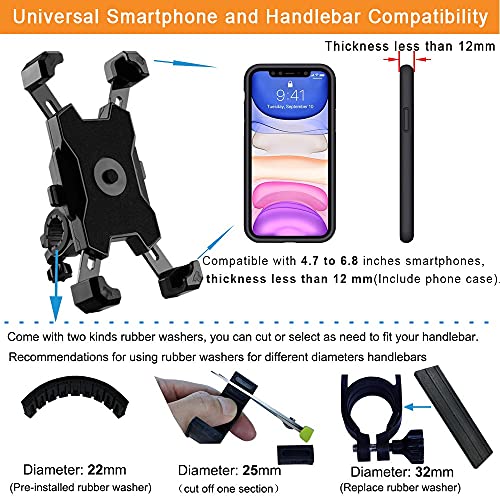 Yiujefda Bike Phone Mount, Easy Install And Quick Release Bicycle - Motorcycle Handlebar Phone Mount Holder, 2023 Upgraded Bike Phone Holder For Iphone And More 4.7-6.8 Inch Cell Phone #TOP3