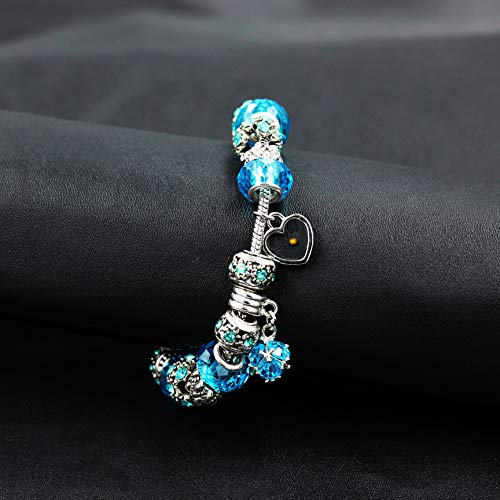Uloveido Adjustable Charms Strand Bracelet For Womens Silver Plating Bangle Rhinestone Crystal Snake Chain Vintage Silver Color Y934-1(Blue) #TOP3