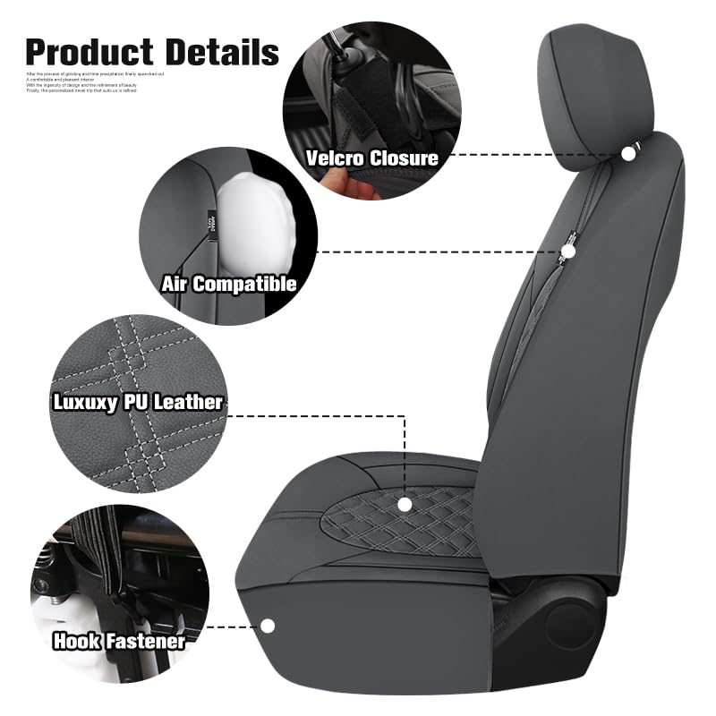 Image of YGL Luxury PU Leather Car Seat Covers Front Set, Non-Slip Seat Cover Protectors, Universal Fit for Cars, Trucks, SUVs, Vans, Pickups, Airbag Compatible, Seat Covers for Car Interior (Gray)