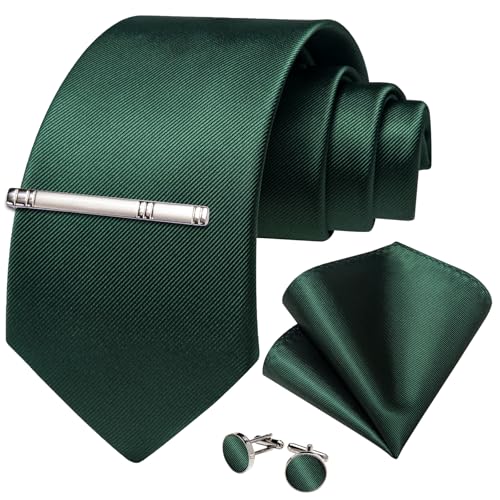 Image of DiBanGu Mens Silk Necktie Solid Color Tie and Pocket Square Cufflink Tie Clip Set Woven Plain Ties for Men Wedding Party