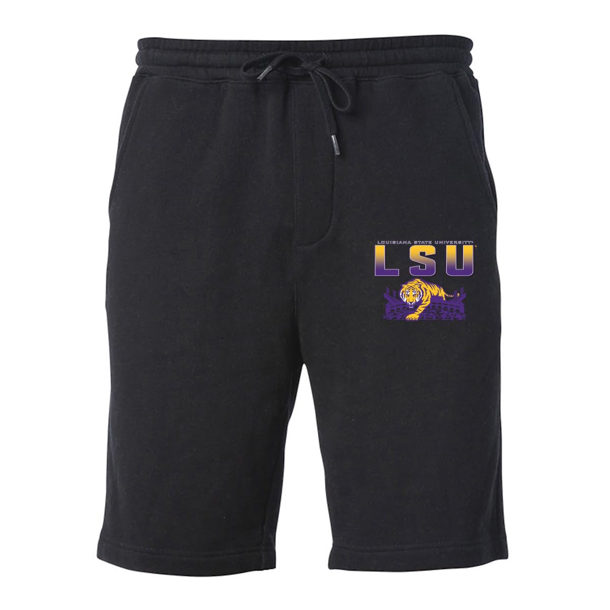 CornBorn LSU Tigers Shorts - Premium Fleece LSU Tiger Stadium Full Color Fade - Black - XL
