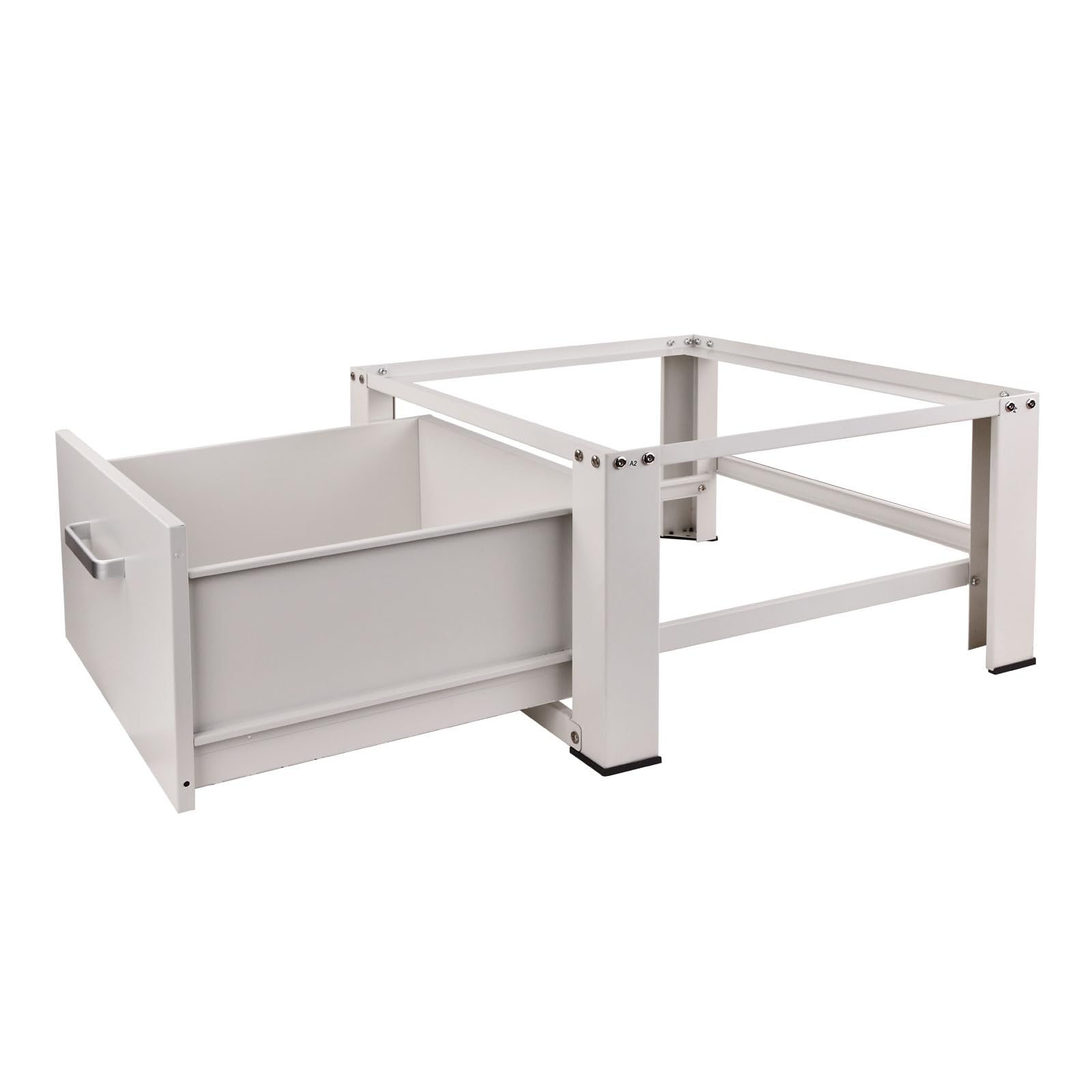 Kestek Waschmaschinen Untergestell Podest Sockel mit Schublade 100 kg weiß | Waschmaschinenständer, Trockner Podest, Ergonomischer Sockel, Anti Rutsch, Stauraum Schublade, Stahlrahmen, 30 cm Erhöhung