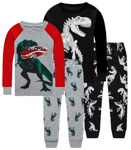 Image of Little bety Cotton 4 Piece Pajamas Boys Long Sleeve Sets Toddler Boys Pjs Kids Sleepwear Sets