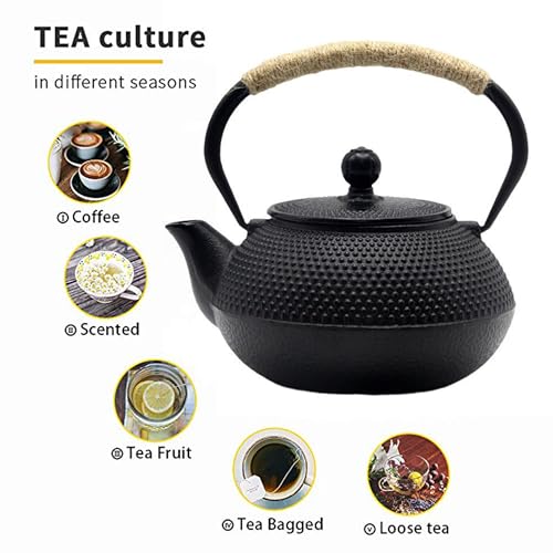 30.4oz Small Cast Iron Teapot Set with Candle Warmer, Japanese Tea Kettle for Stovetop Safe, Black Teapot and Tea Cup Set, Tea Pot with Strainer for Loose Leaf(900ml) by YJX - Image 2