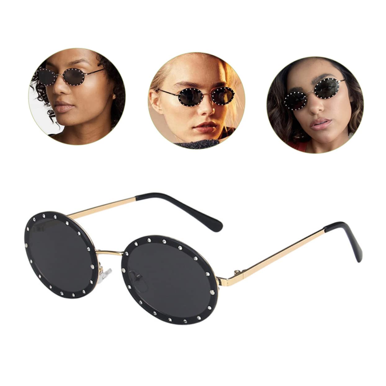 GALPADA 4pezzi Occhiali Sole Retro Ovali Con Strass Per Donne Stile Vintage Per Spiaggia e Occasioni Speciali Montatura Leggera e Alla Moda Con Lenti Grigie