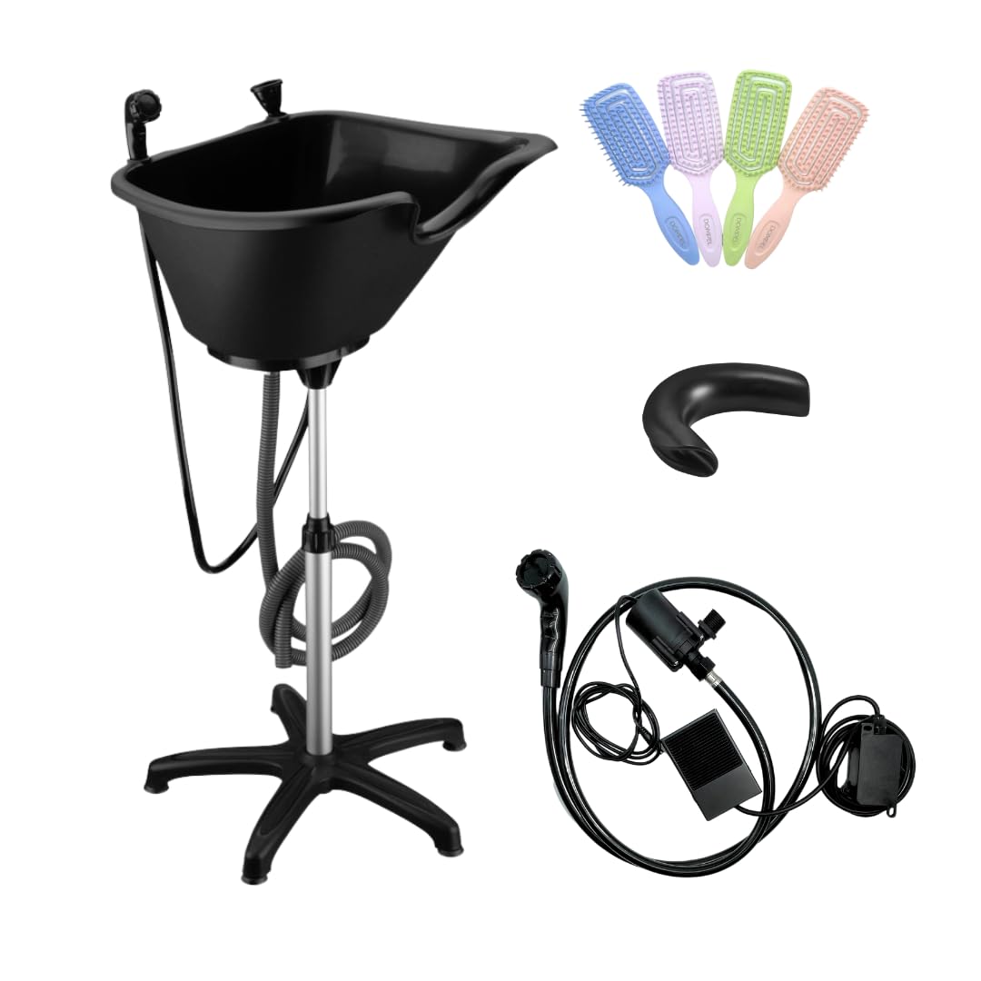 DOMPEL Portable Hair Washing Unit | with Electric Pump with Shower and Hose, Drainage Hose, Headrest and Hair brush set | Handicap & Disabled, Seniors, Home | MODEL 1891
