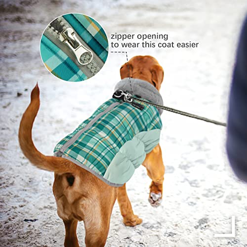 FUAMEY Dog Coat for Small Dogs,Waterproof Dog Winter Jacket with Harness Built in Puppy Cold Weather Coats Reflective Pet Vest with Zipper Warm Fleece Dogs Snowsuit Windproof Green Plaid XS - Image 4