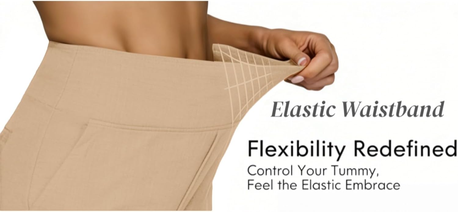 Womens Casual Cotton Linen Pants Lightweight Summer Loose Fit High Waist Straight Leg Plus Size Solid Lounge Trousers - Image 4