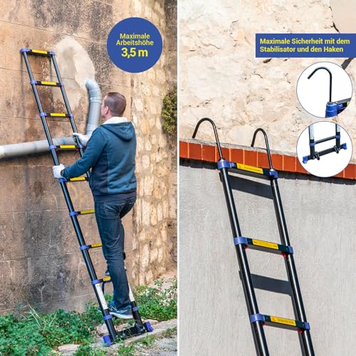 Teleskopleiter 2,6m TELESCOVA8+, Aluminium, Faltbar, Ausziehbar, Multifunktion, Maximale Arbeitshöhe 3,5m, Abnehmbare Haken, 5 Jahre Garantie
