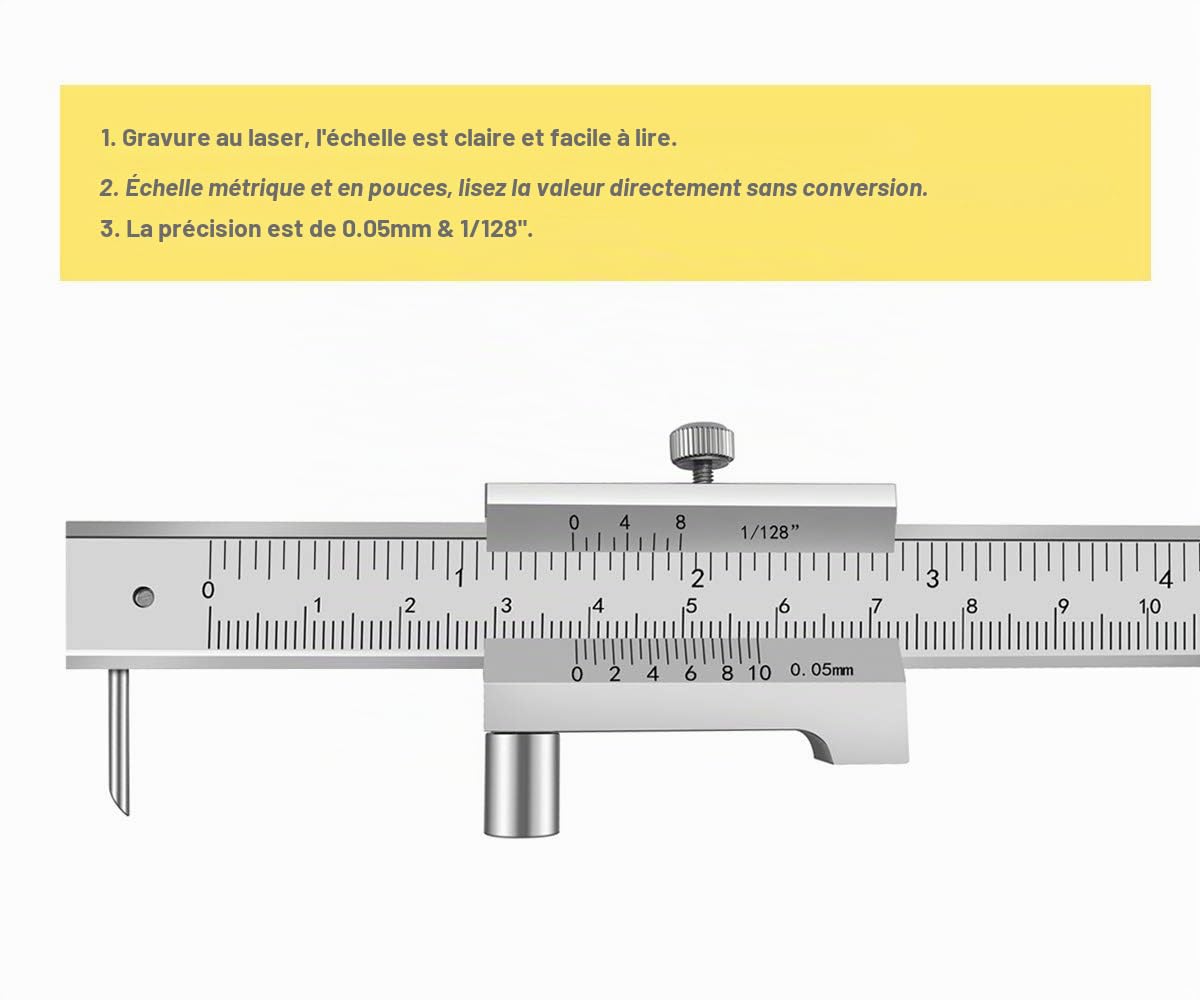 Pieds à coulisse vernier croisé parallèle 0–20 cm avec 2 aiguilles à tracer en carbure de tungstène, pied à coulisse en acier inoxydable, jauge de marquage