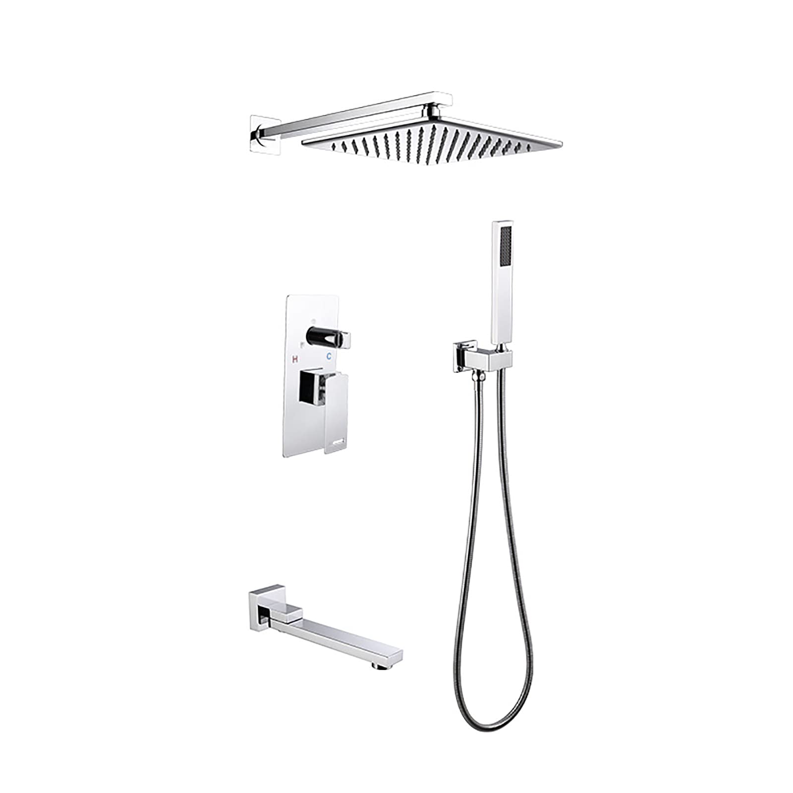 Naścienny system baterii prysznicowej z deszczownicą i ręcznym zestawem kombi do kompletnej instalacji w łazience