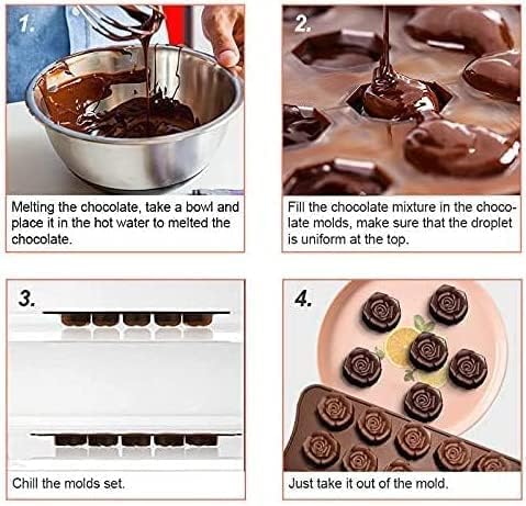 Miniatura 6 de Moldes de silicona con forma de flor de rosa, 2 unidades - 15 cavidades de flores antiadherentes de silicona para cubitos de hielo, bandeja para