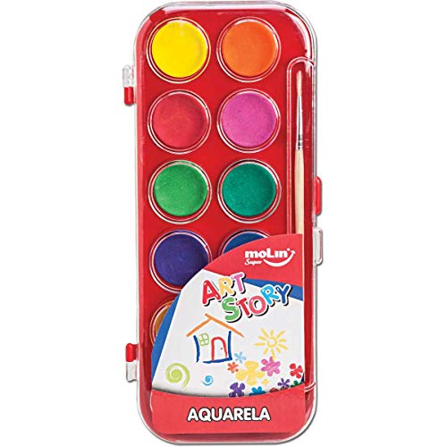 Estojo de Aquarelas com 12 Cores e 1 Pincel, Molin 18385, Multicor