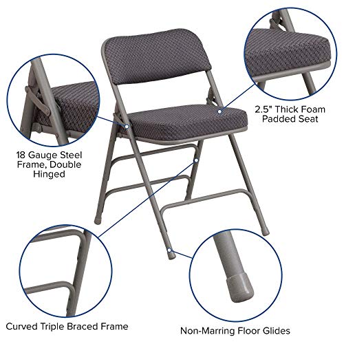 Flash Furniture 4 Pack Hercules Series Premium Curved Triple Braced & Double Hinged Gray Fabric Metal Folding Chair #TOP3