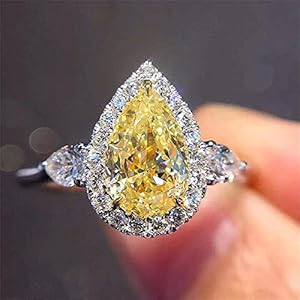 925 Sterling Silver Shiny Full Diamond Gemstone Ring Yellow Cubic Zirconia Rings CZ Diamond Multi Row Ring Eternity Engagement Wedding Band Ring for Women (US Code 9)