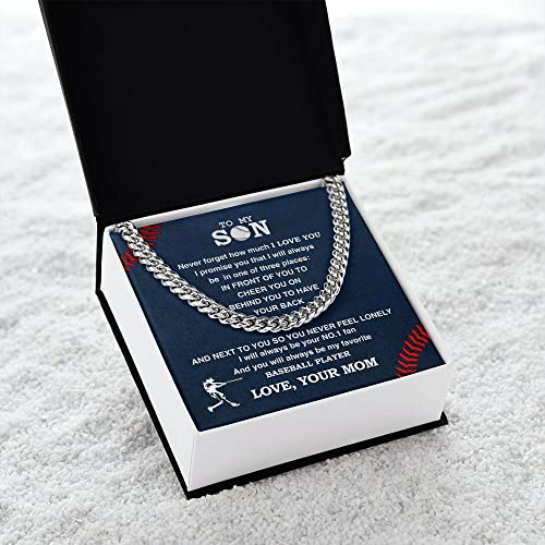 Personalized Necklace To My Son From Mom, Baseball Player Pendant Gifts From Dad, Inspiration Jewelry Gift, Cuban Link Chain Necklace Present for Man from Mum3