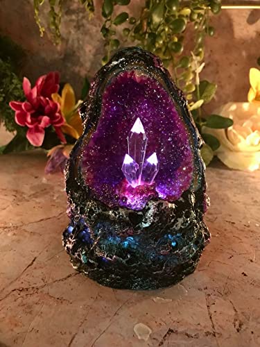 Image of Osiris Trading UK Crystal Cavern Colour Changing LED Geode Lamp, Amethyst Purple