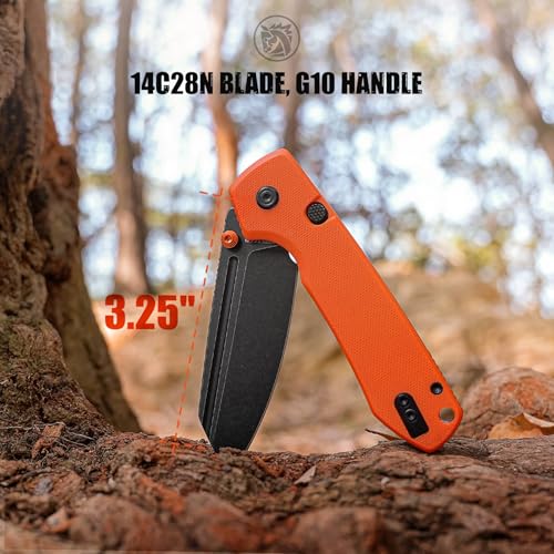 Image of Vosteed Raccoon2.0 EDC Pocket Knife - 3.25 inch 14C28N Black Stonewash Blade, Modified Sheepsfoot - Top Liner Lock, Orange G10 Handle - Outdoors Camping Knives - A2931