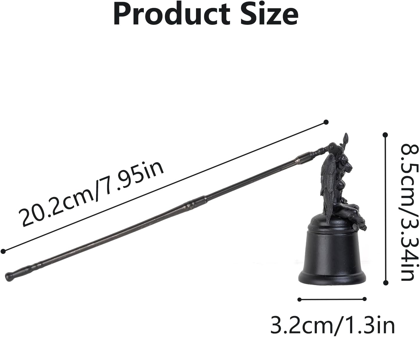 Gothic Baphomet Candle Snuffer, Black Resin, 7.87 Inch Handle with 1.46 Inch Bell, Ritual Altar Decor, Satanic Design