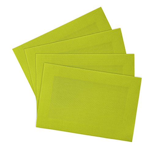 Kashi Home Set of 4 Border Weaved PVC Placemats, 12"x18", Reversible, Lime