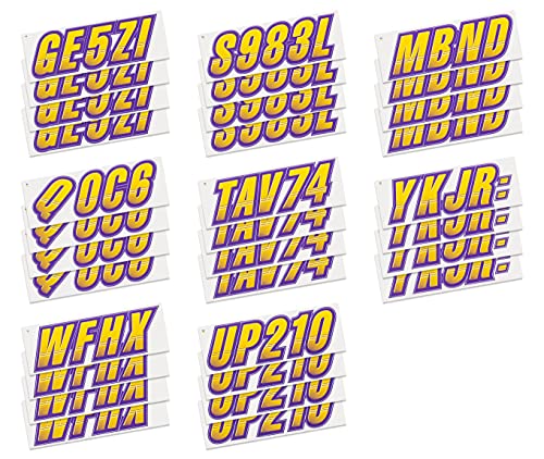 Image of STIFFIE Techtron Yellow /Purple 3 inch Boat & PWC Registration Decals • Numbers Letters Stickers